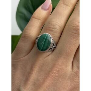 Vintage 925 Sterling Silver Malachite Ring Size 7